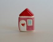 Little House Happy Cottage rose pink red white Miniature Ceramic Clay