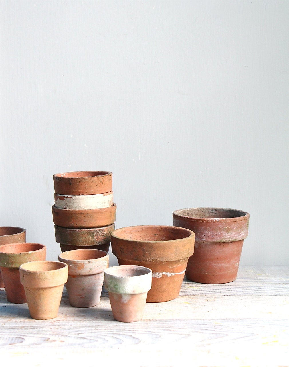 Set of 4 Vintage Terracotta Planting Pots / Planter, Faded, Clay