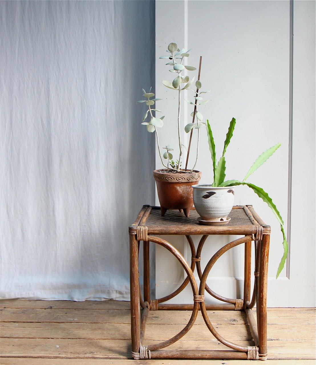 Mid Century Bentwood Table / Thonet Style, Ottoman, Stool, Cane