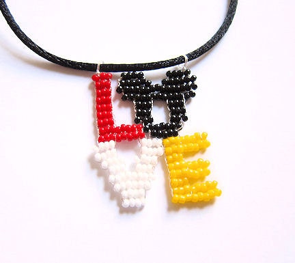 Mickey Mouse Ears Love Necklace Beaded Beaded Words