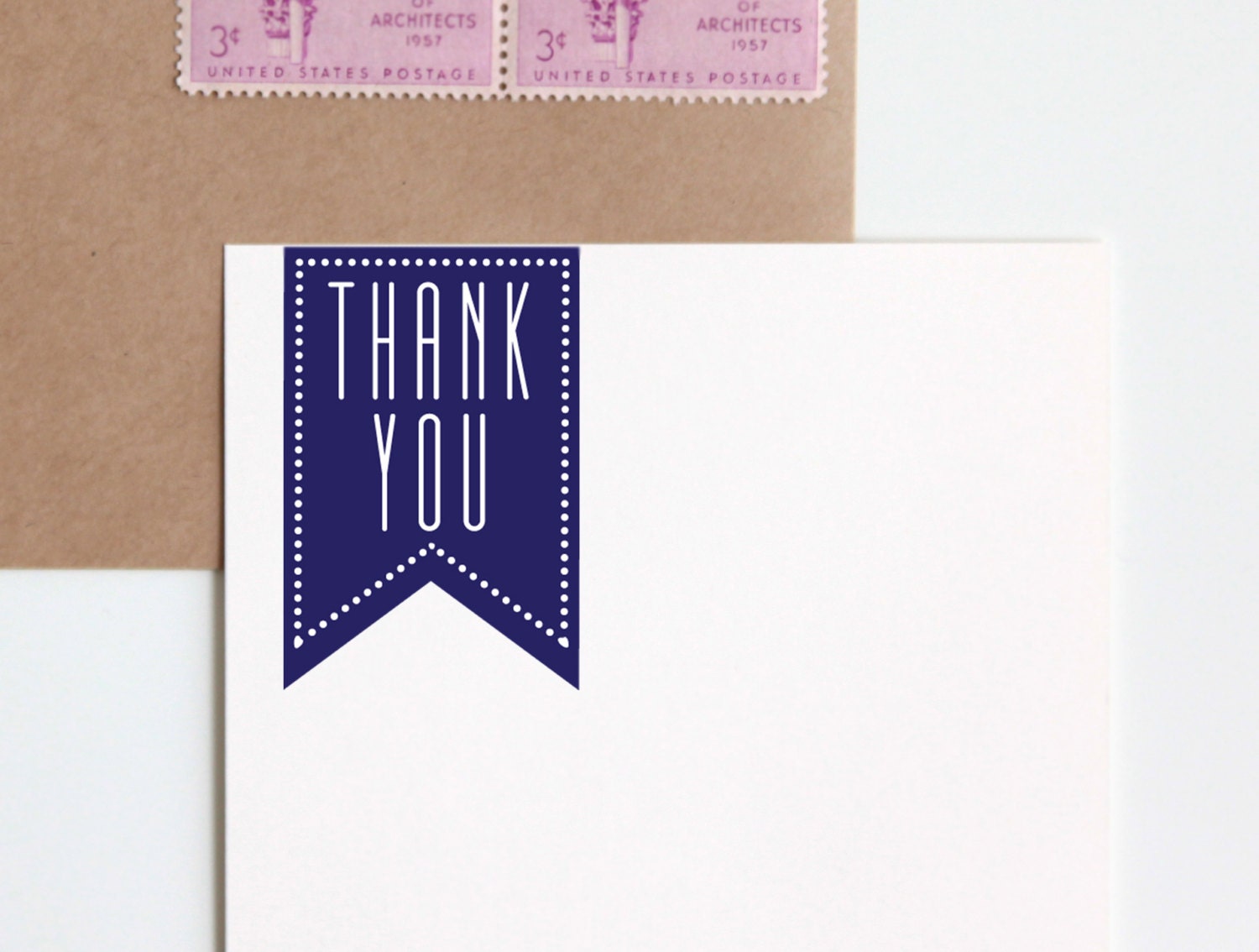 Thank You Rubber Stamp (Wood Mounted), Original Art Deco Typographic Design with optional wooden handle