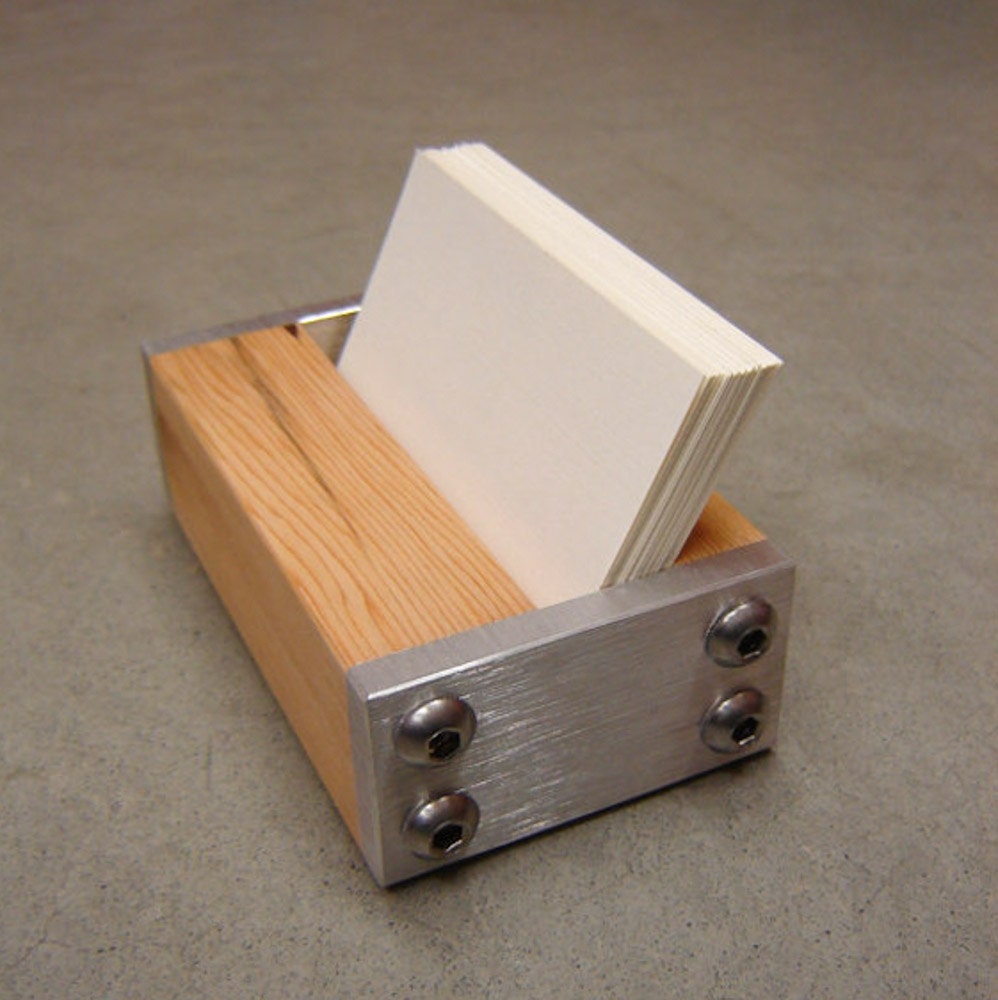 Modern Business Card Holder in Metal and Reclaimed Fir