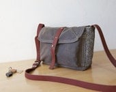 Waxed Canvas, Wool and Leather Satchel // Herringbone // Weather Resistant // Organic Cotton Canvas Lining