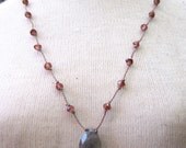 Garnet red and labradorite drop necklace