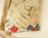 Screen-printed cross-body hip-bag.   Vintage patchwork and machine embroidered embellishment
