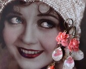 LAST - Muscato Earrings - Vintage Cabochons - Japanese Flower Cabs - Givre - Coral - Pink (SD0438)