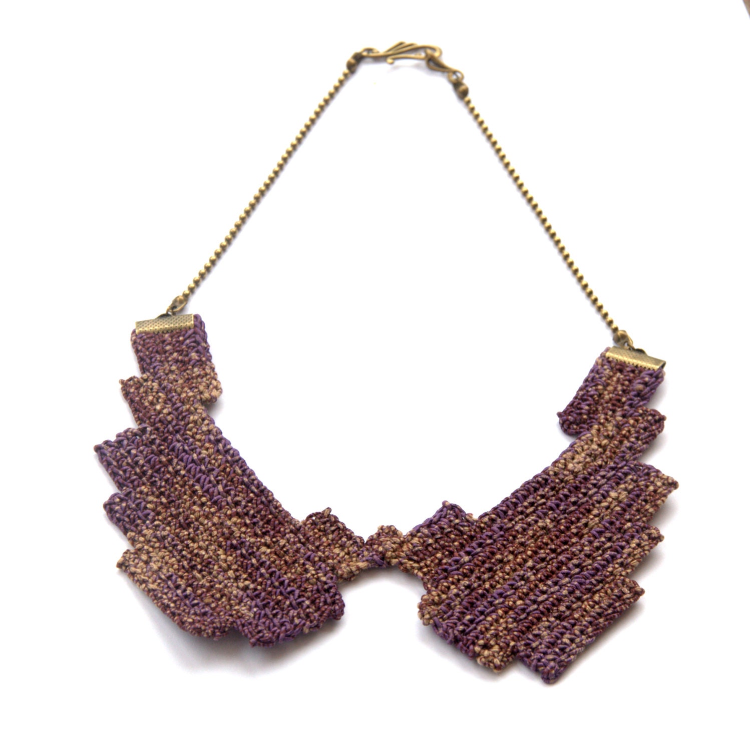 Peter Pan collar necklace, Mother's day jewelry, textile crochet necklace bib lavender brown purple necklace chain spring Birthday gift her