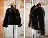 50s Mouton Fur Jacket Real Red Brown Fur Coat Classic Vintage S