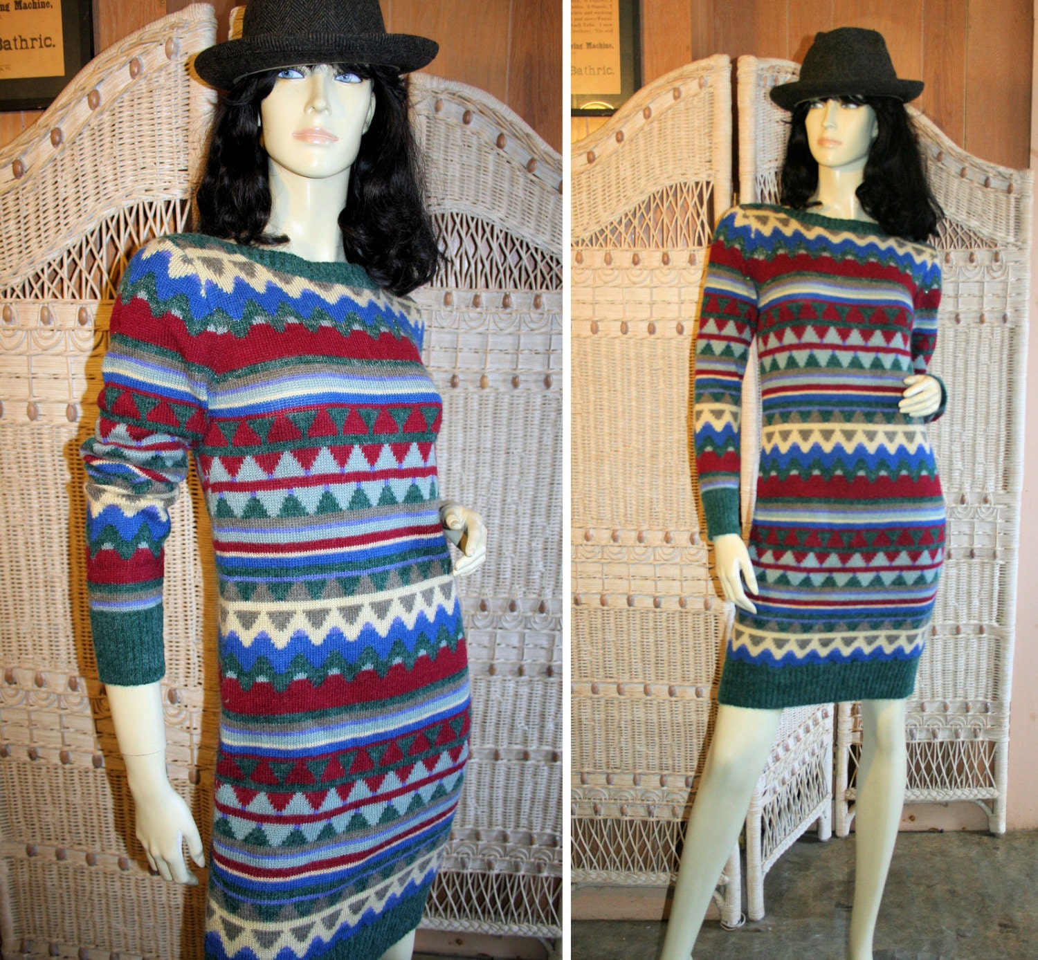 80s Striped Sweater Dress Funky Body Con Vintage Metallic Thread S