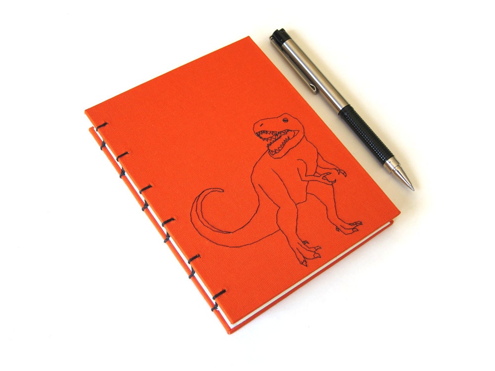T Rex Notebook - Unique Handbound Notebook - Coptic Bound - Orange