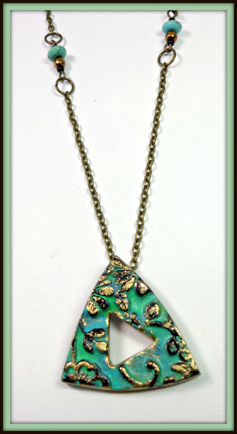 Polymer clay Turquiose Patina Triangle Chain Necklace