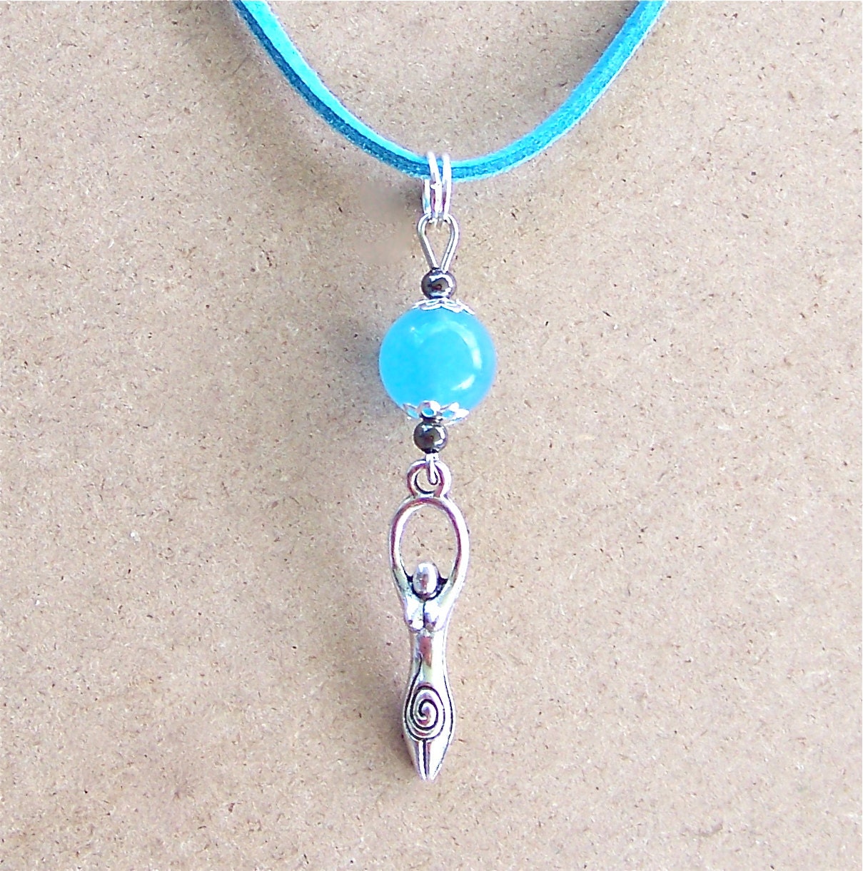 Blue Moon Goddess Chalcedony Necklace Leather Cord