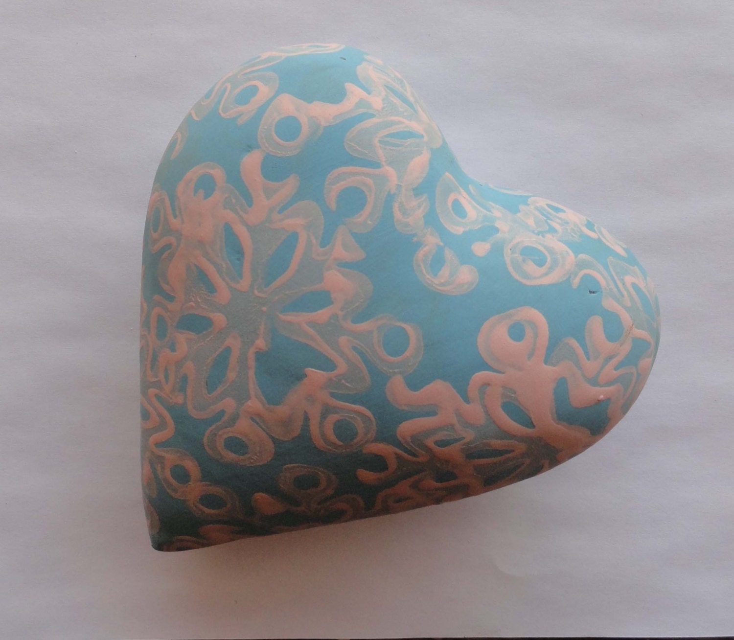 Turquoise and Pink Pillow Heart  Ceramic Wall Sculpture