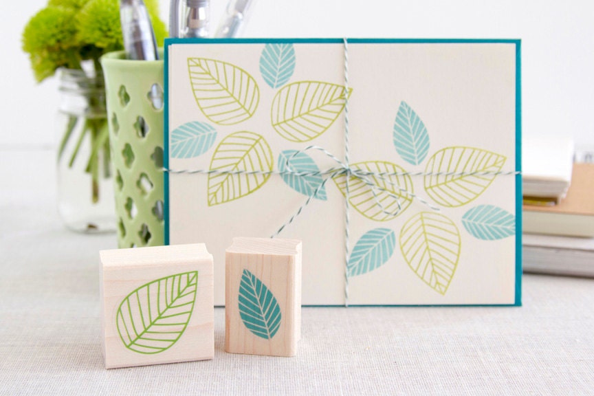 Pretty Leaf Rubber Stamp Set - Striped Leaves Decorate Your Own Invitations Place Cards Decorations Tags Gift Wrap & More