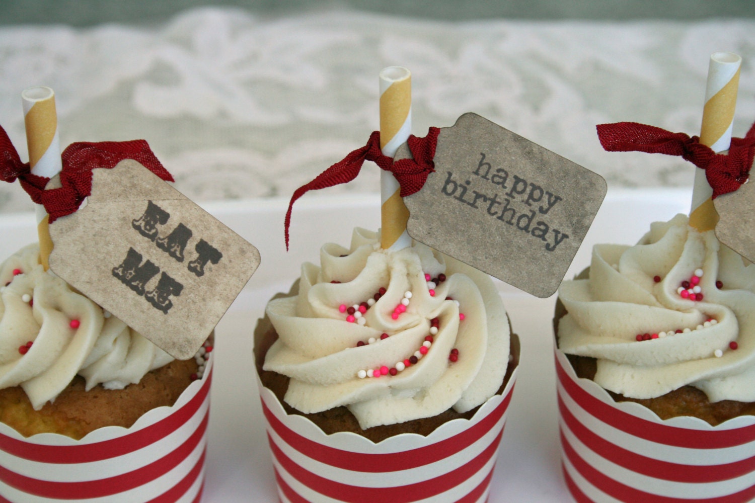 BIRTHDAY CUPCAKE TOPPER - Set of 24 -  carnival, retro party