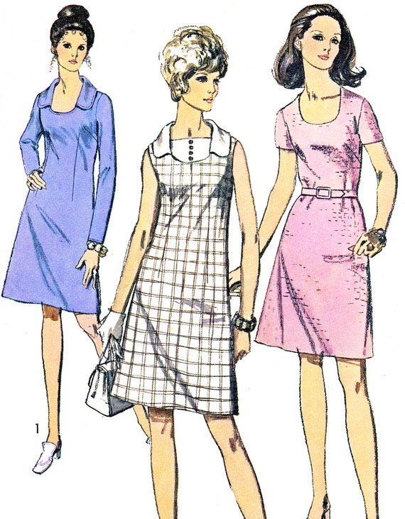 1970s Dress Pattern Simplicity 8782 Mod A Line Dress With or Without Collar and Vestee Womens Plus Size Vintage Sewing Pattern Bust 40 Uncut