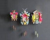 Large Neon Pink & Green Cuckoo Clock. Working Condition