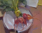 Fine art original oil painting kitchen still life "Wilted Beets on a Broken Plate" by Oregon artist Sarah Sedwick 8x10"