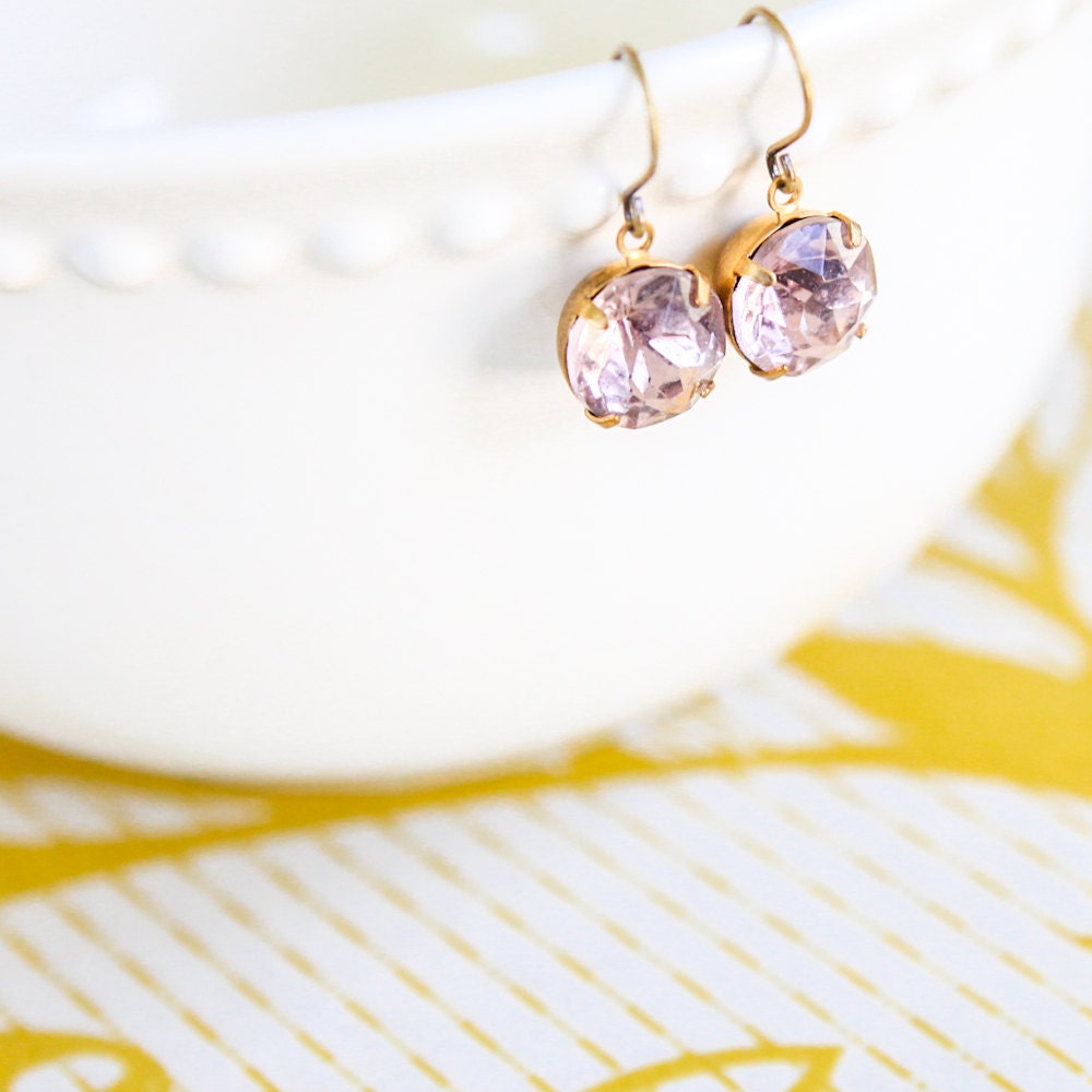 Vintage Round Drop Earrings in Light Amethyst