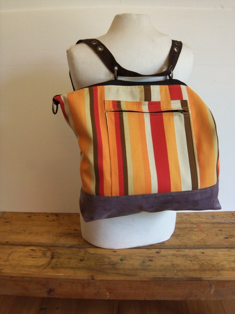 Strips exstra large bag - ivory, red, coffee, apricot orange and eggplant purple vegan Suede - all in one