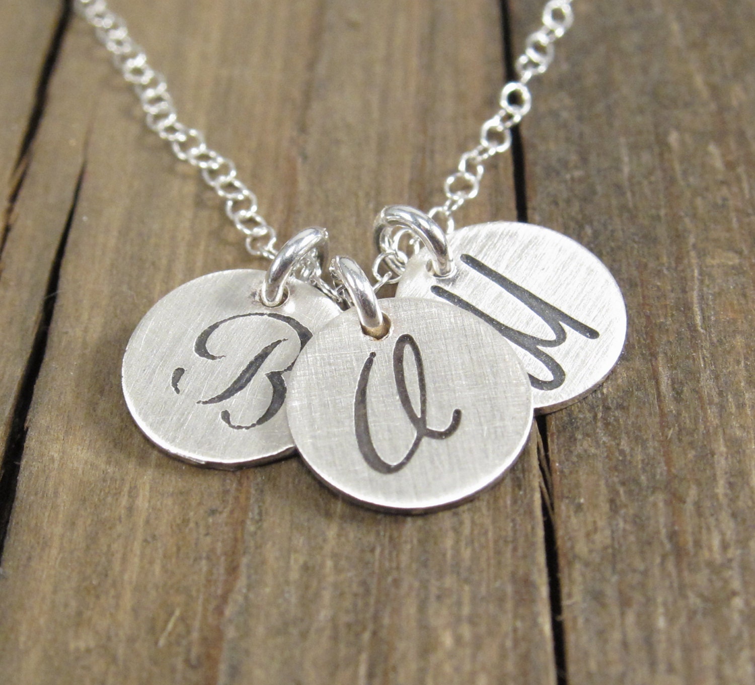 Silver Initial Necklace - 3 Tiny Discs in Sterling Silver