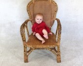 1950s Cane & Woven Arm Chair, Vintage Patio Decor