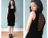 black velvet wiggle dress / 80s black cage dress small - medium