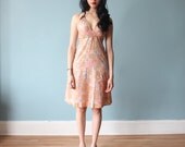 floral tan halter dress / smocked halter dress / summer dress / small