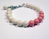 Ivory cream and coral Swarovski pearl color block adjustable bracelet with silver chain