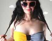 Vintage inspired high waisted bathing suit bikini cotton colorblock bow bandeau custom STRIPES & SUN