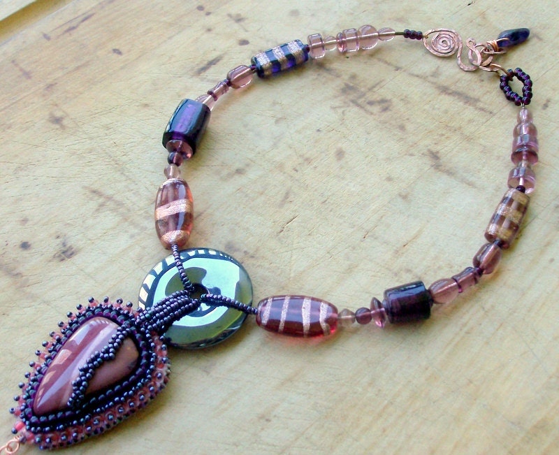 Sweet Shades of Wine Hematite & Rhodicrosite Necklace - Bohemian Necklace - Copper Jewelry - stoneandbone