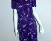 vintage beaded dress 1980s purple silk cocktail dress XS