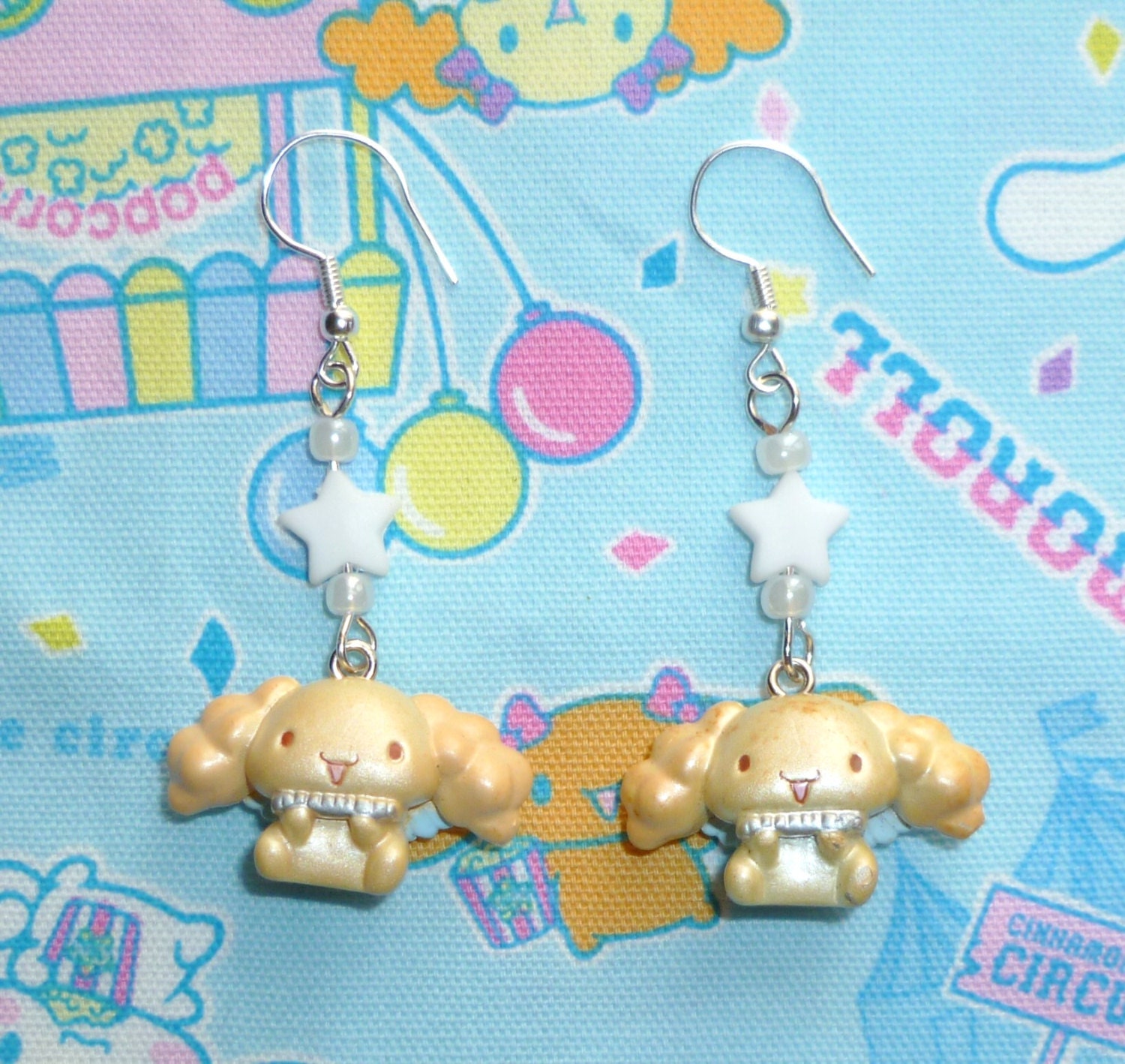 Chiffon and the stars kawaii earrings - star beads and cinnamoroll (chiffon) charms