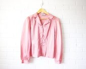 Vintage Pink Striped Blouse - Librarian Style Cotton Candy Striper Button Up Shirt