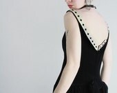 Vintage Velvet Dress . Diamond Trim . LBD .1950s Black Gown