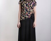 Vintage 1940s Sharkbite Dress . Butterfly Silk . Rayon LBD