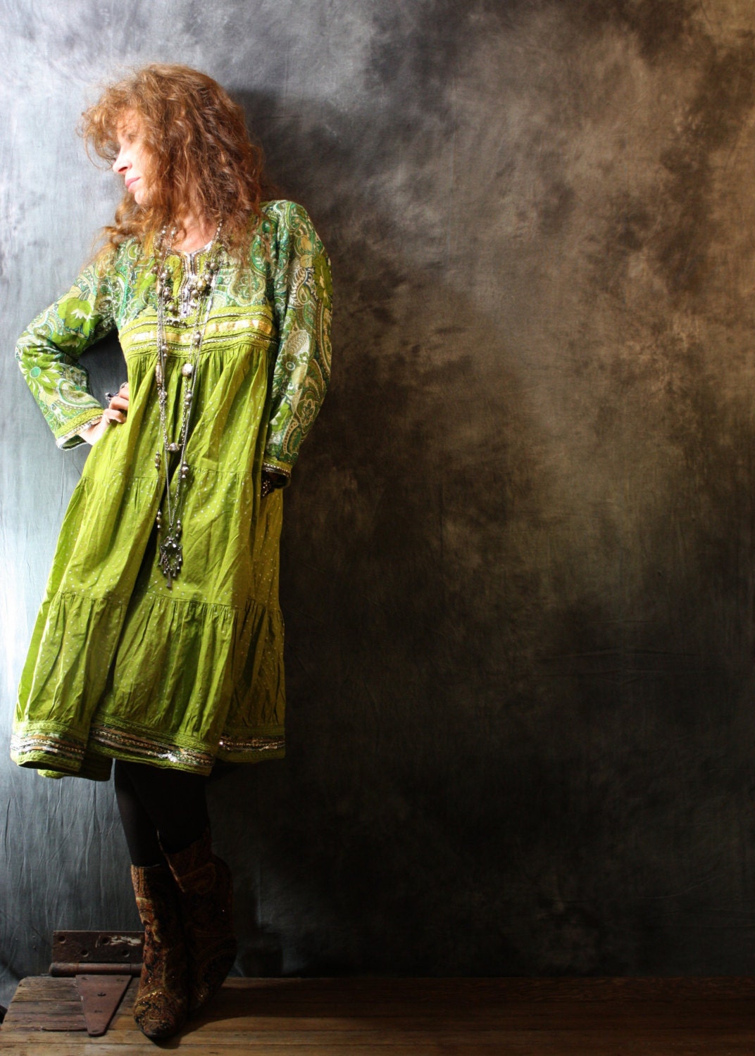 Vintage 1980s Gypsy Hippie India Festival Dress Sequins and Full Tiered Skirt
