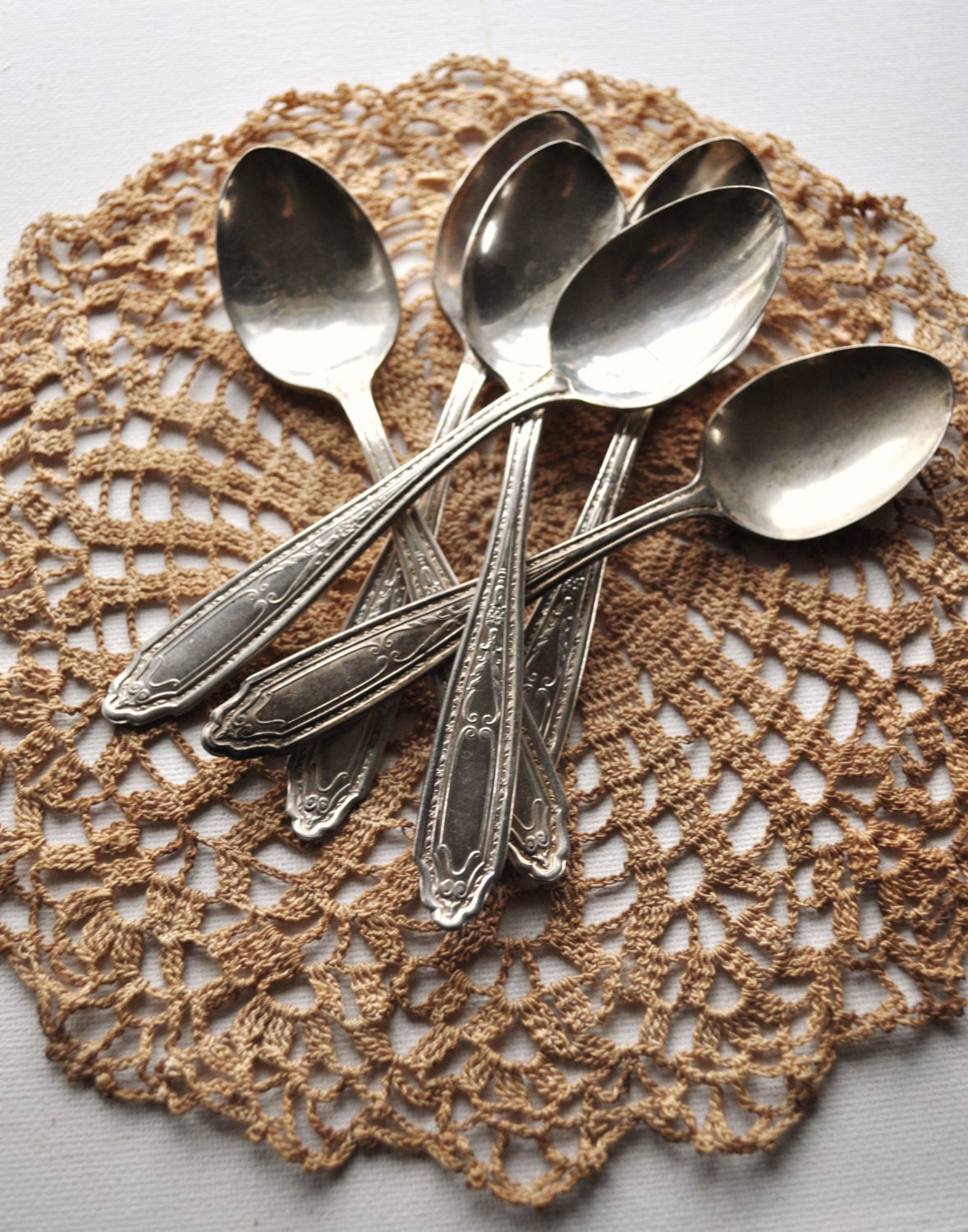 Silverplate Teaspoons Set of Six Williams Plate  Fancy Flatware Silverware Spoons