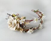 bridal wreath headpiece, ivory flower head wreath, cream wedding head piece, bridal hair accessories - LIMBERLOST - rustic wedding crown