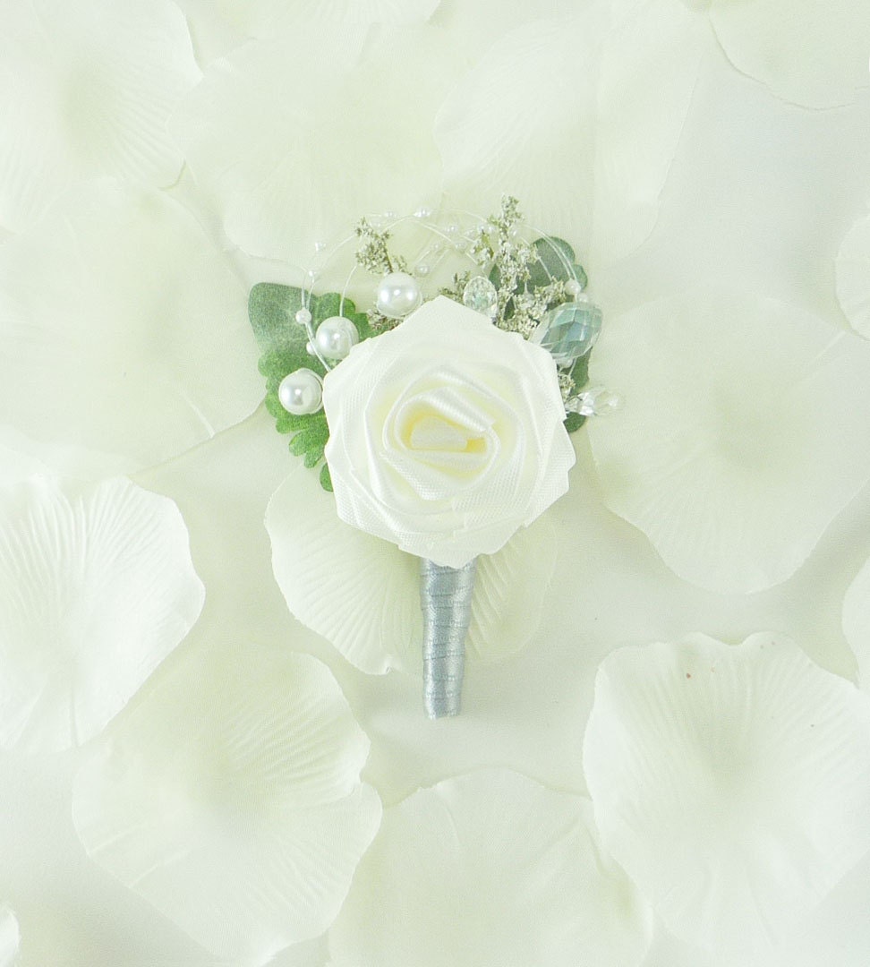 Origami Rose Boutonniere - Ice Crystal Style, Groom boutonniere, Groomsmen boutonniere, Winter Wonderland Wedding, Crystal boutonniere