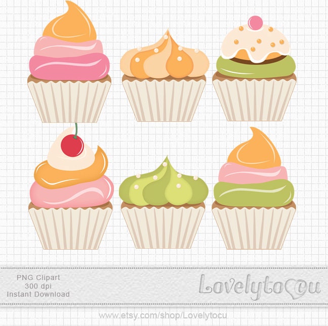 Baking Cupcakes clip art, orange pink and green digital clip art set PNG (126)