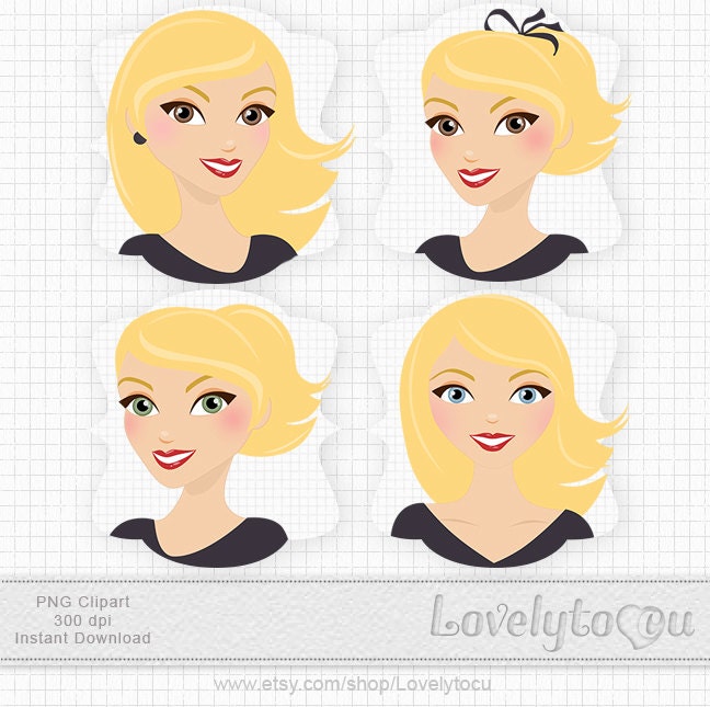 Woman avatar clip art set of 4, summer style girl, portrait character, customize your own, digital PNG clipart (Jess 338)