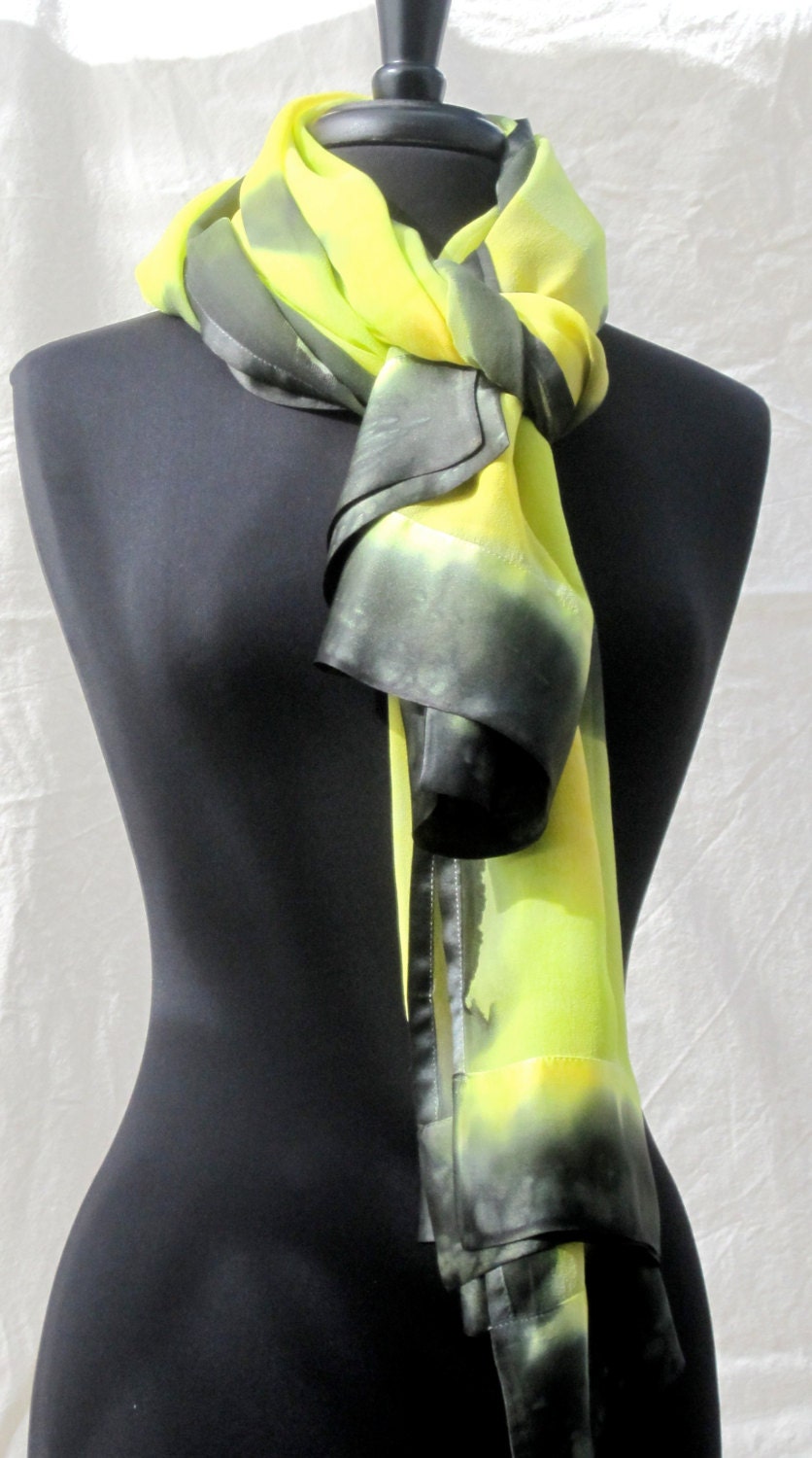 Black & Yellow Hand Painted Chiffon Silk Shawl