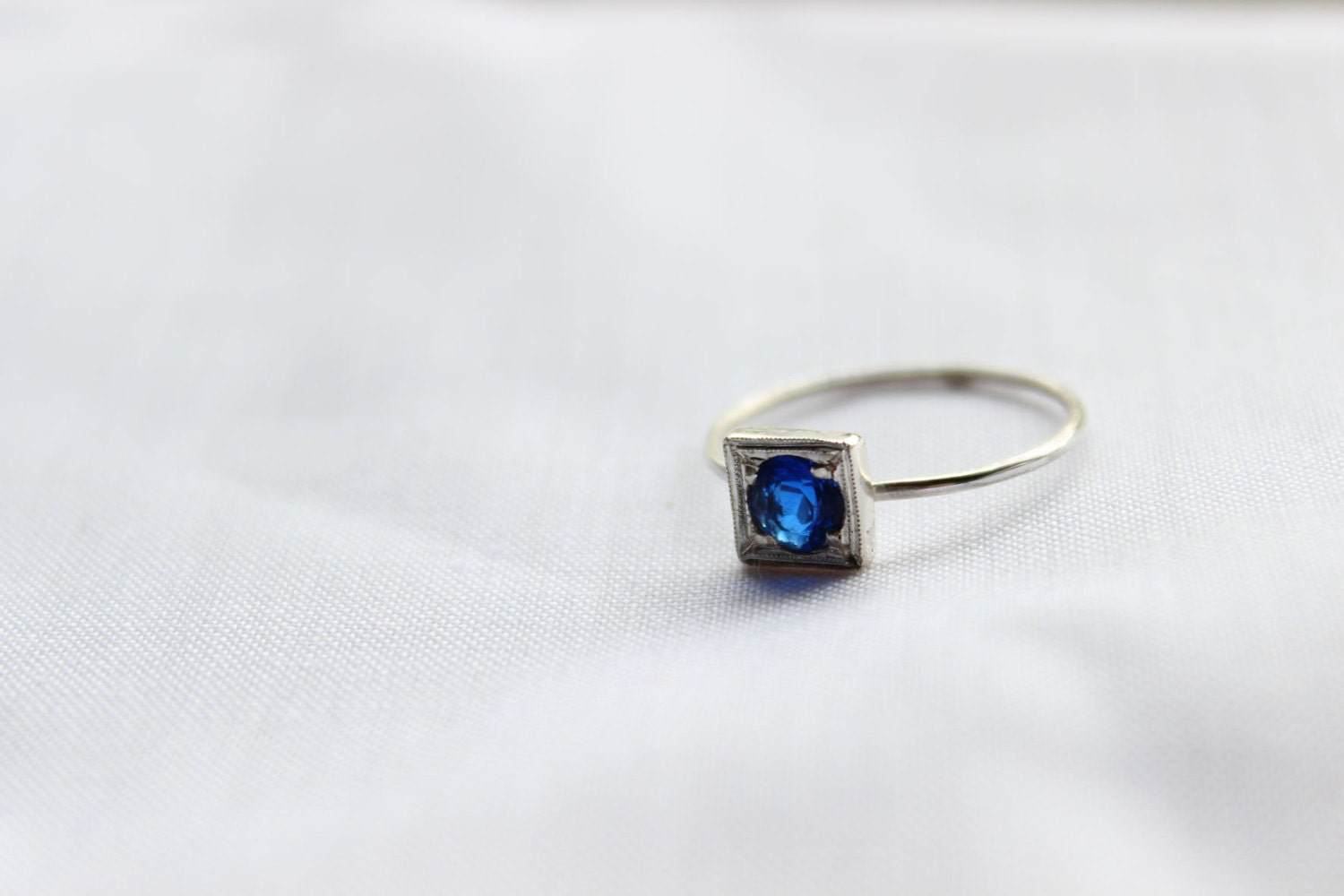 Lab Blue Sapphire ring, Little Stacking ring, Round Stone Shape, Sterling silver Custom Ring , September Birthstone,  Promise Ring
