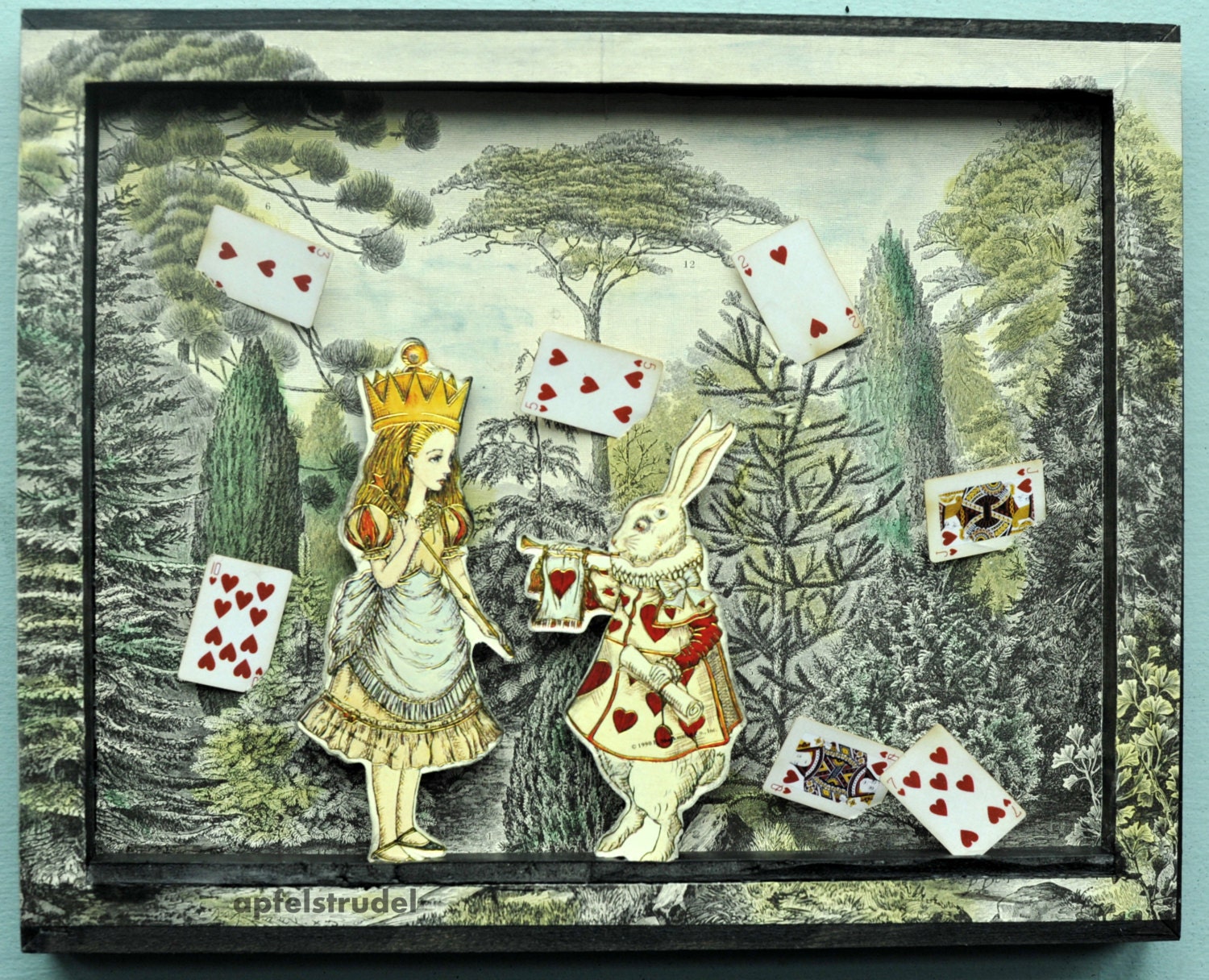 3D Alice in Wonderland Tableau Collage Art. Recycled / Upcycled Artwork / Nursery / Home Decor