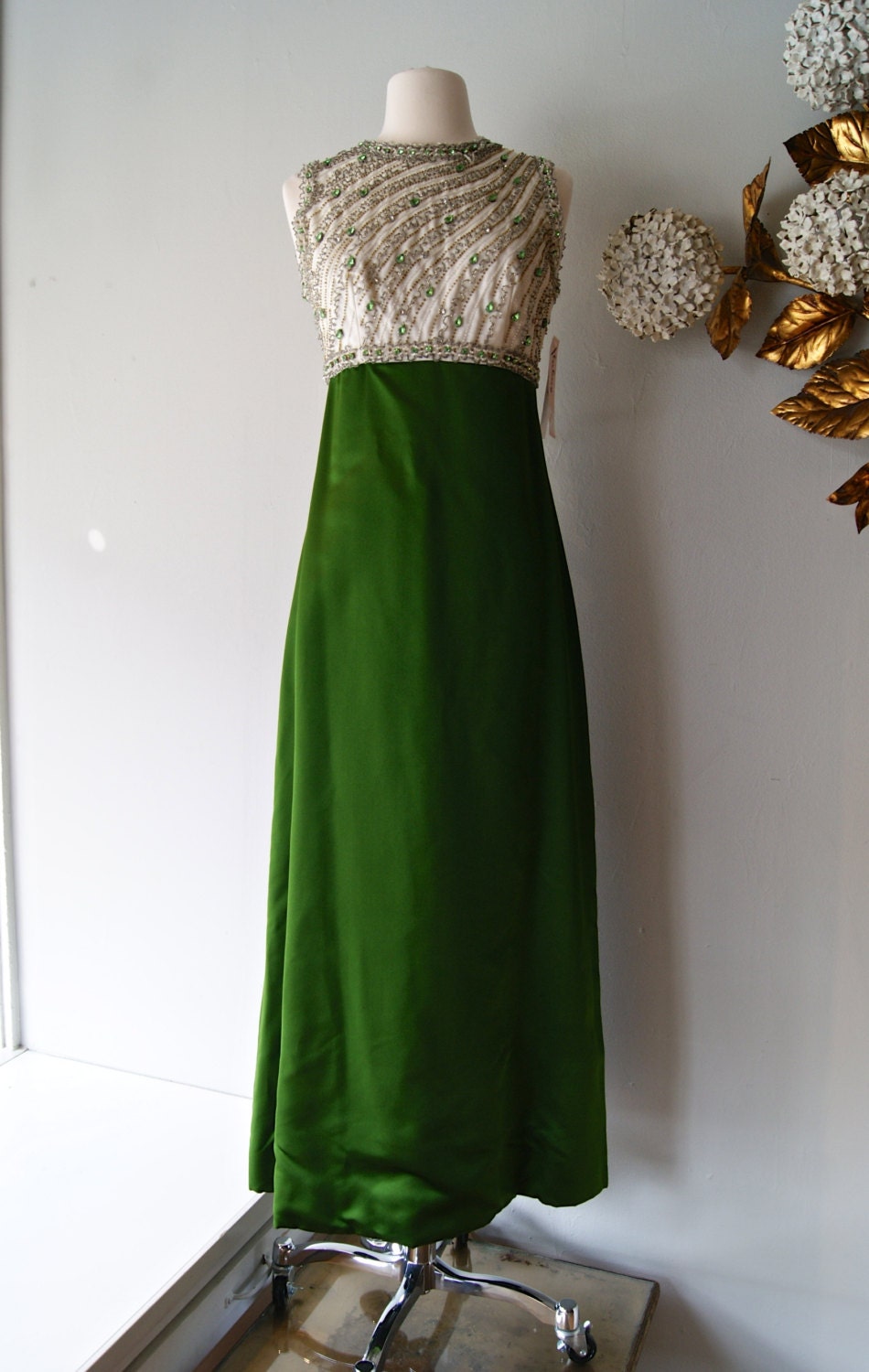 Vintage 60s Rappi Dress // Vintage 1960s Couture Gown in Emerald Green