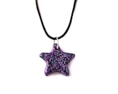 Purple Multicolor Star Necklace, Resin Glitter Pendant on Black Stretch Cord Necklace