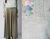 vintage 80s gray FLORAL KNIT SWEATER fitted womens s/m