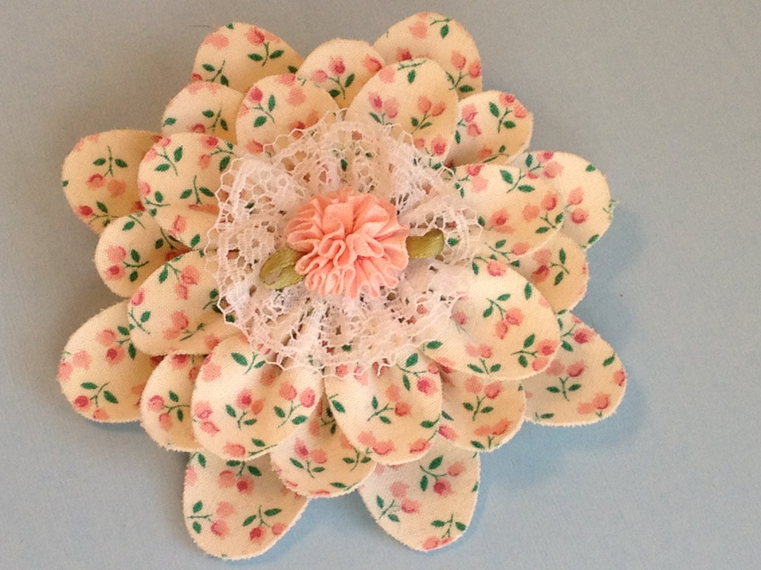 Shabby Chic Fabric Brooch, Cotton Fabric Pin, Fiber Art Jewelry, Textile Accessory, Mixed Media, Fashion, Women, OOAK