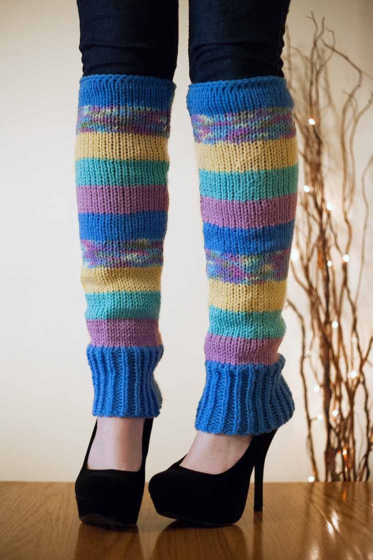 Knit Leg Warmers Knit Boot Socks lAdult Legwarmers Womens Striped Leg Warmers Knee High Leg Warmers Blue Yellow Lavender Turquoise